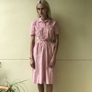 Vintage 50s Day Dress NWT Pink Stripe Midi - Small